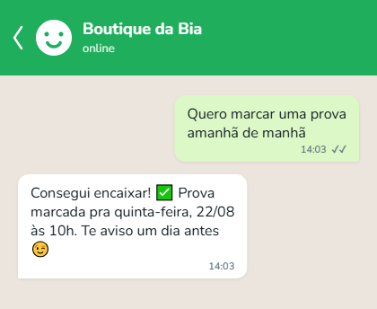 Bot confirmando um agendamento na agenda do negócio