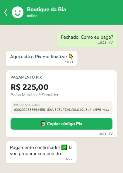 Bot enviando cobrança Pix e confirmando o pagamento