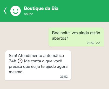 Bot respondendo cliente automaticamente às 23h52